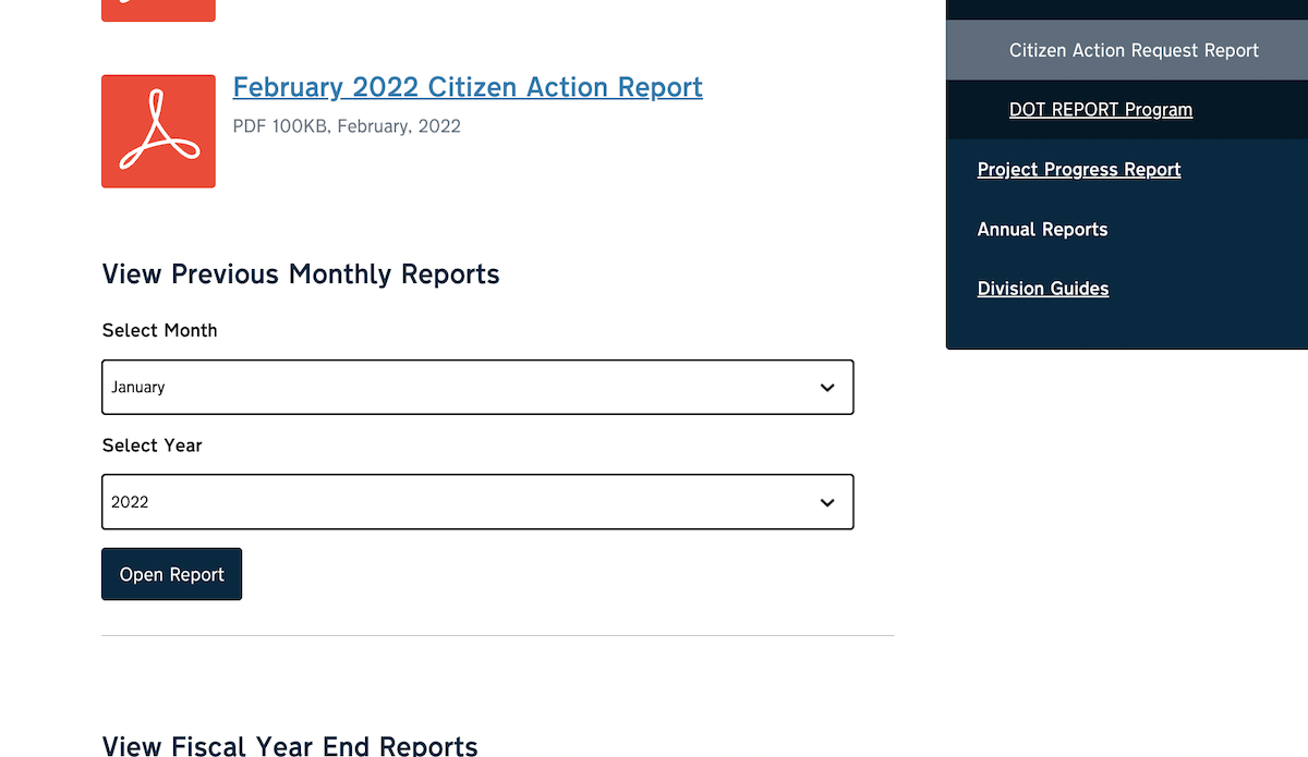 Screenshots from the NCDOT Citizen Action Reporting project